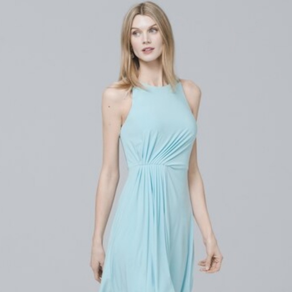 WHBM Side-Pleat Dress in Seafoam Blue